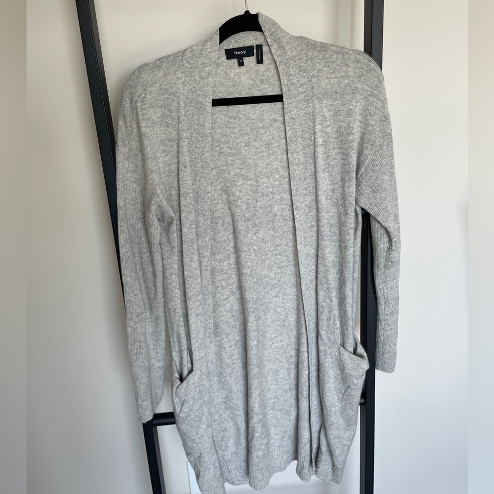 Theory Women's Light Gray Open Cardigan